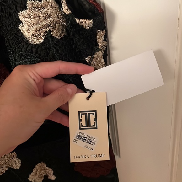 Ivanka Trump Sleeveless Dark Floral Lace Dress with Velvet Trim - Picture 6 of 8